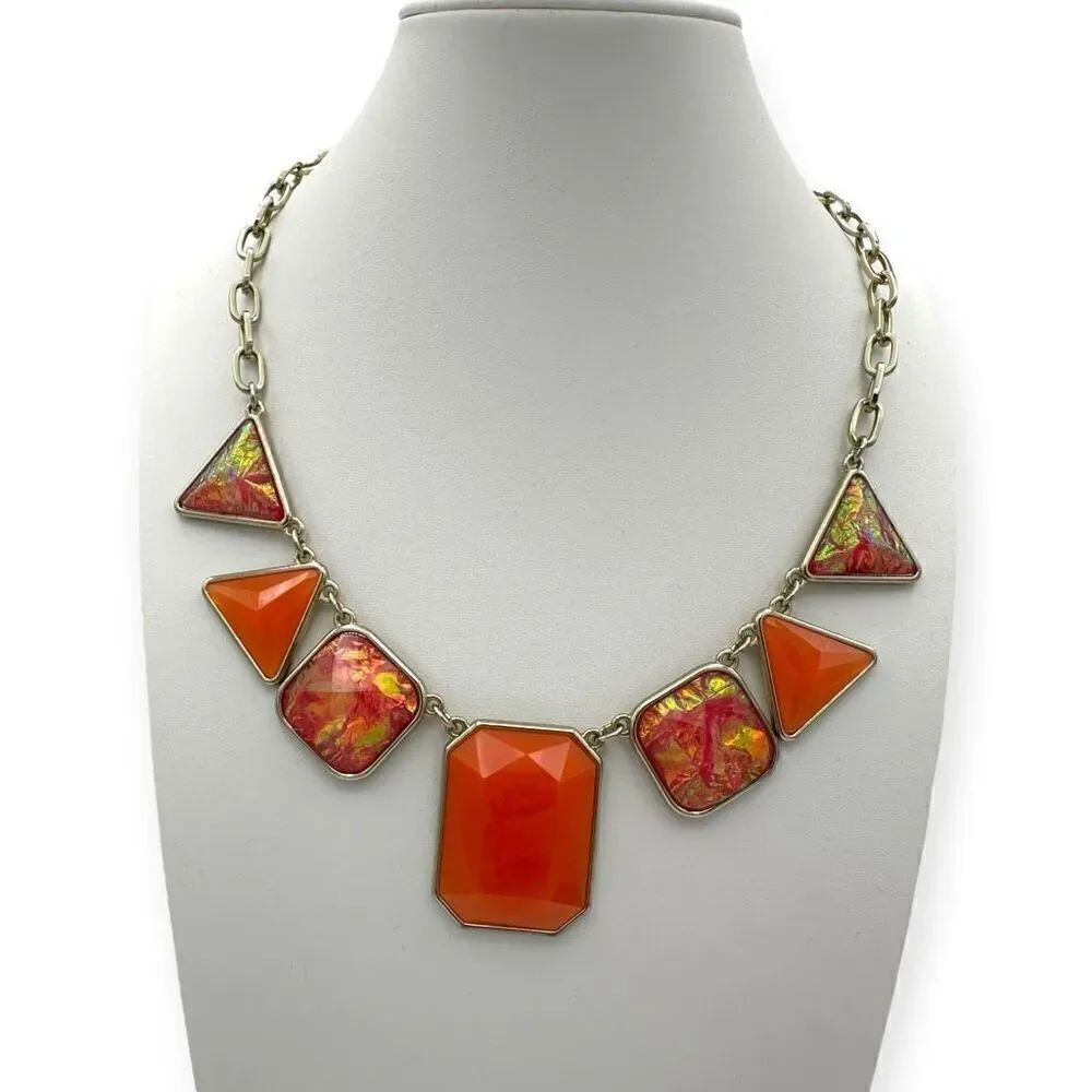 Geometric Shapes necklace orange & pink iridescent Funky eye-catching princess l